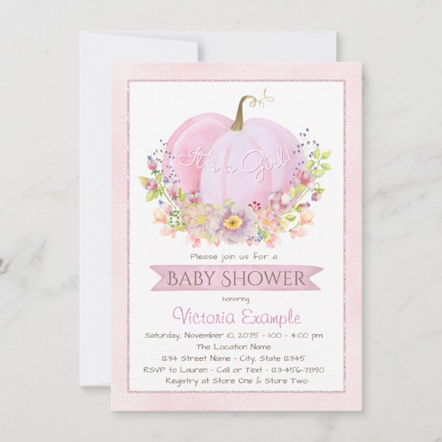 Girls Pink Little Pumpkin Baby Shower Einladungen (Vorderseite)