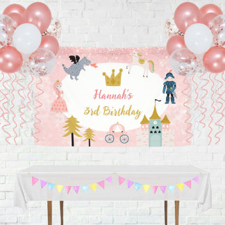 Girls Pink Magical Princess Burg Geburtstag Banner
