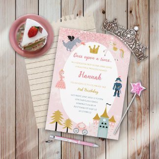 Girls Pink Magical Princess Burg Geburtstag Einladung
