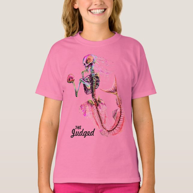 Girls Pink Mermaid Skeleton T - Shirt (Vorderseite)