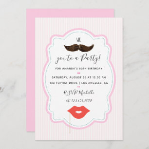 Girls Pink Mustache Party Einladung