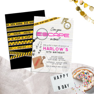 Girl's Pink Mystery Escape Room Geburtstag Einladung