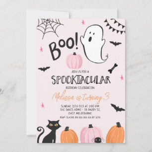 Girls Pink Orange Black Boo Halloween Geburtstag Einladung