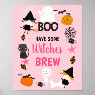 Girls Pink Orange Halloween Geburtstagsparty Sign Poster