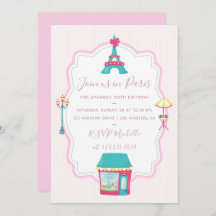 Girl's Pink Paris Thema Geburtstagsparty Einladung