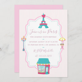 Girl's Pink Paris Thema Geburtstagsparty Einladung