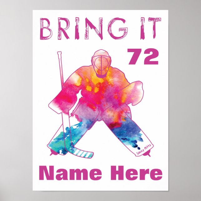 Girls Pink Personalisiert Hockey Goalie Wasserfarb Poster (Vorne)