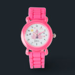 Girls Pink Princess Burg und Kronen Kinder Armbanduhr<br><div class="desc">Dieses bezaubernde Kinderdesign besticht durch eine rosa Prinzessin-Burg,  Krone,  Stars,  Herzen und Blume und kann mit Ihrem Mädchennamen personalisiert werden. Das perfekte pink magische Geschenk für Ihr Prinz- oder Prinzessinnenkind!</div>