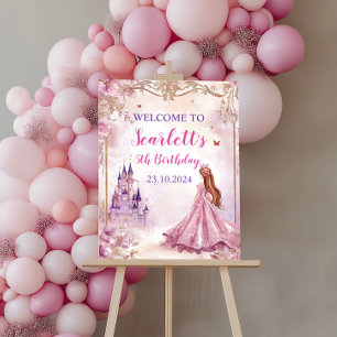 Girls Pink Princess Geburtstags Willkommenspender Poster