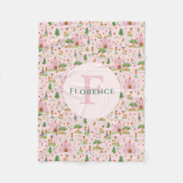 Girls Pink Princess Mairytale Story Kids Monogram Fleecedecke