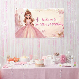 Girls Pink Princess Personalisiert Geburtstagswill Banner