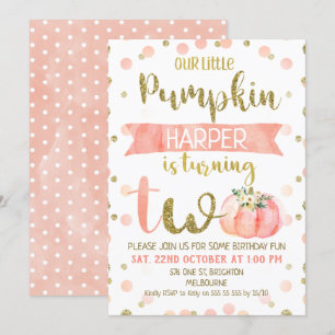 Girls Pink Pumpkin Zweiter Geburtstag Einladung