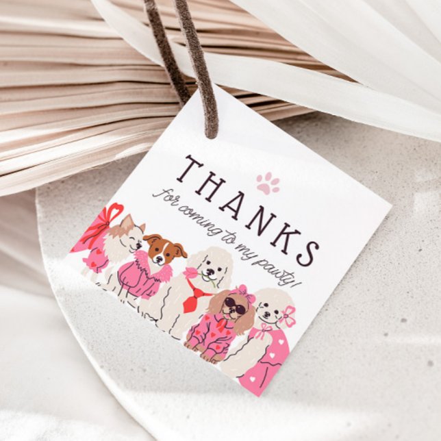 Girls Pink Puppy Pawty Geburtstag Geschenkanhänger (Von Creator hochgeladen)