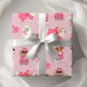 Girls Pink Puppy Pawty Geburtstag Geschenkpapier