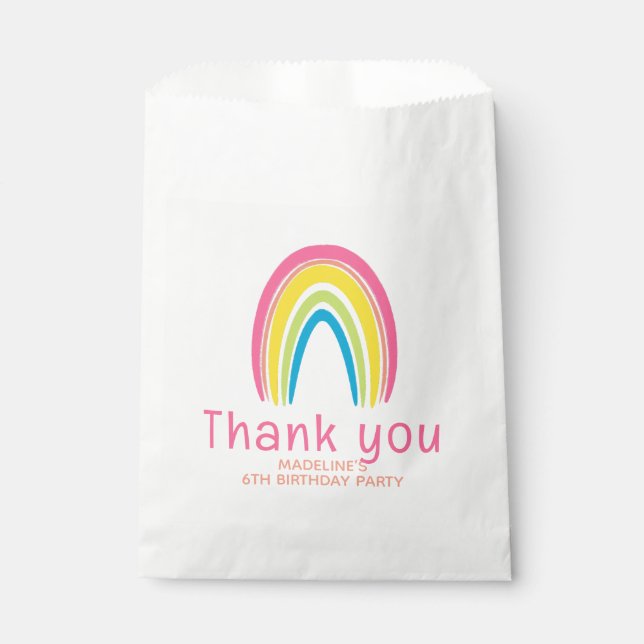 Girls Pink Rainbow Birthday Thank You Favor Geschenktütchen (Vorderseite)