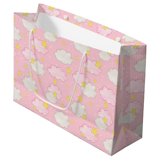 Girls Pink Sky  Große Geschenktüte (Vorderseite Schrägansicht)