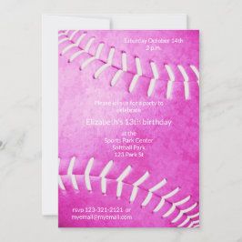 Girls pink Softball Geburtstag oder Party Einladung