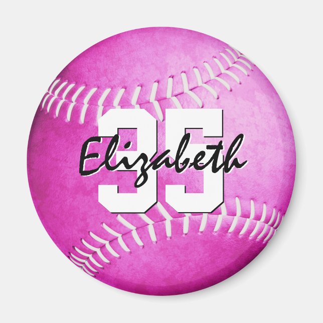 Girls pink Softball personalisierte Teamgeschenke Magnet (Vorne)