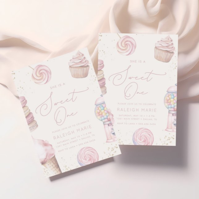 Girls' Pink Sweet One Candy Ice Creme 1. Geburtsta Einladung (Von Creator hochgeladen)