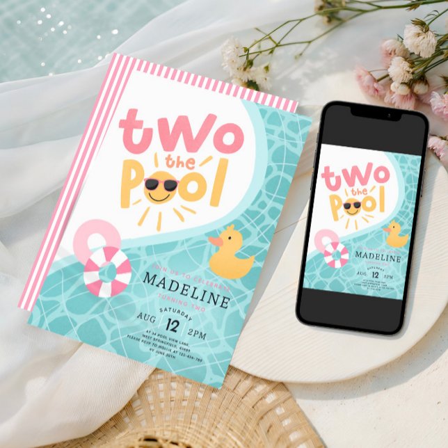 Girls Pink Two The Pool Summer Splash 2nd Birthday Einladung (Von Creator hochgeladen)