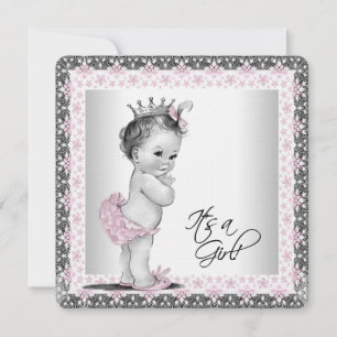 Girls Pink und Gray Linen Babydusche Einladung