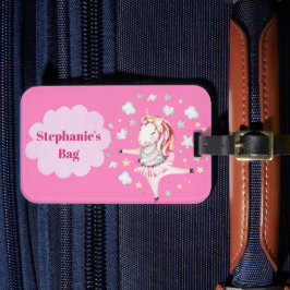 Girls Pink Unicorn Ballerina Kinder Reise Gepäckanhänger