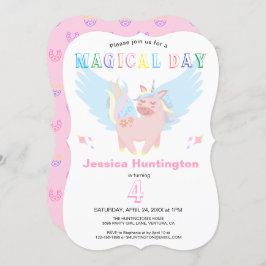 Girls Pink Unicorn Magical Day Birthday Party Einladung