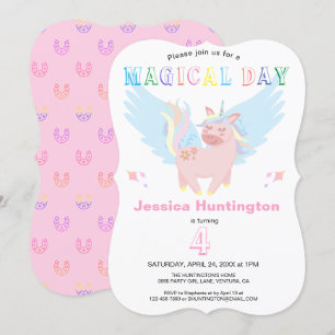 Girls Pink Unicorn Magical Day Birthday Party Einladung