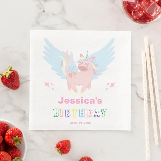 Girls Pink Unicorn Magical Day Birthday Party Serviette (Beispiel)