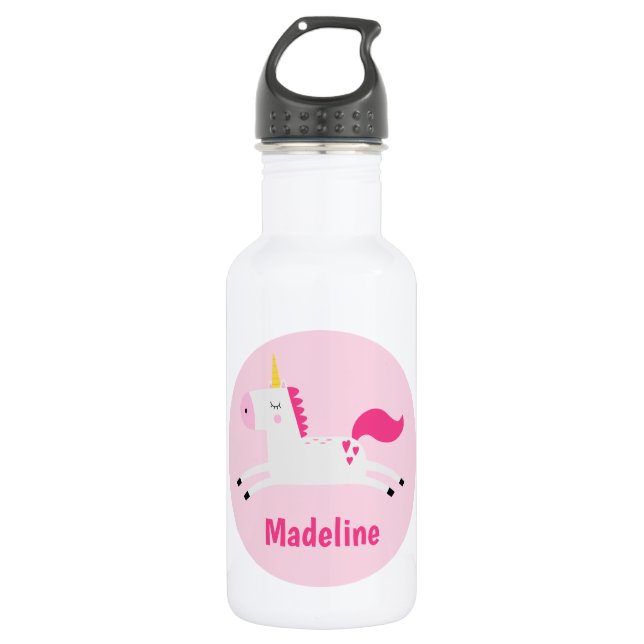 Girls Pink Unicorn Personalisiert Stainless Steel  Edelstahlflasche (Vorderseite)