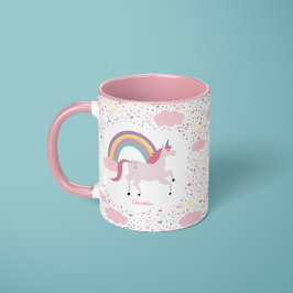 Girls Pink Unicorn Rainbow Sparkle mit Name Tasse