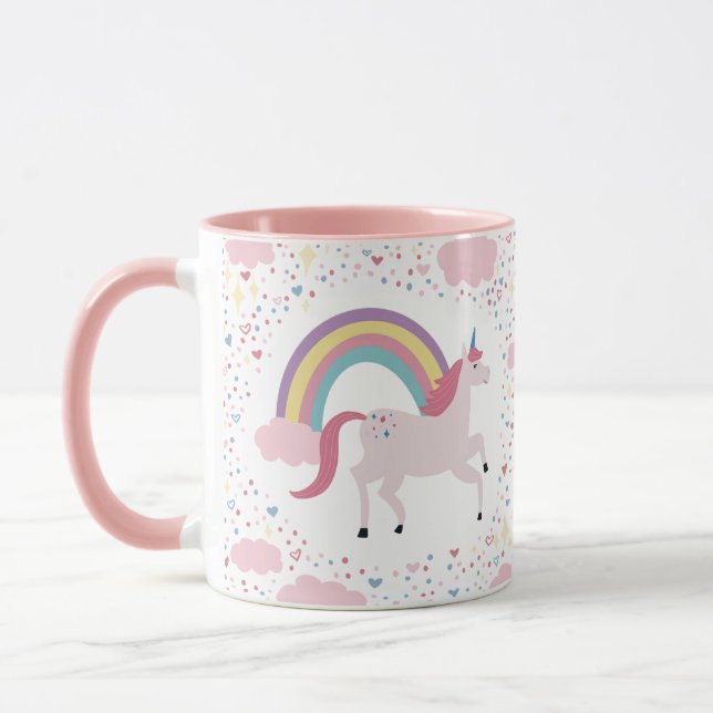 Girls Pink Unicorn Rainbow Sparkle Tasse (Links)