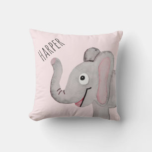 Girl's Pink Watercolor Elephant Safari Kinderzimme Kissen