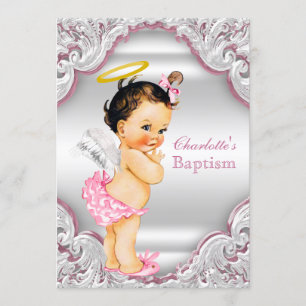 Girls Pink White Angel Girl Baby Taufe Einladung