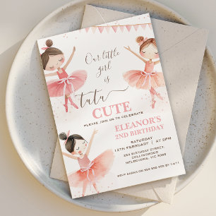 Girls Pink White Tutu Ballerina 2. Geburtstag Einladung