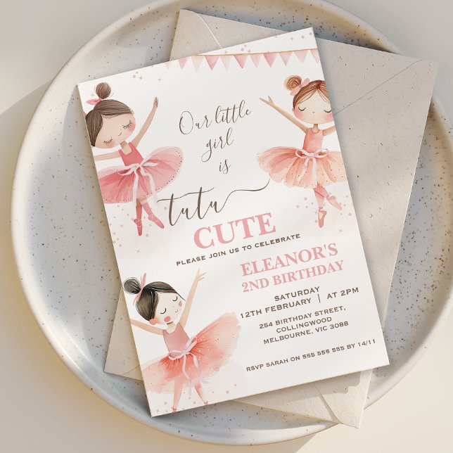 Girls Pink White Tutu Ballerina 2. Geburtstag Einladung (Tutu Cute 2nd Birthday Invitation Template Ballerina Birthday Invitation Ballet Second Birthday
)