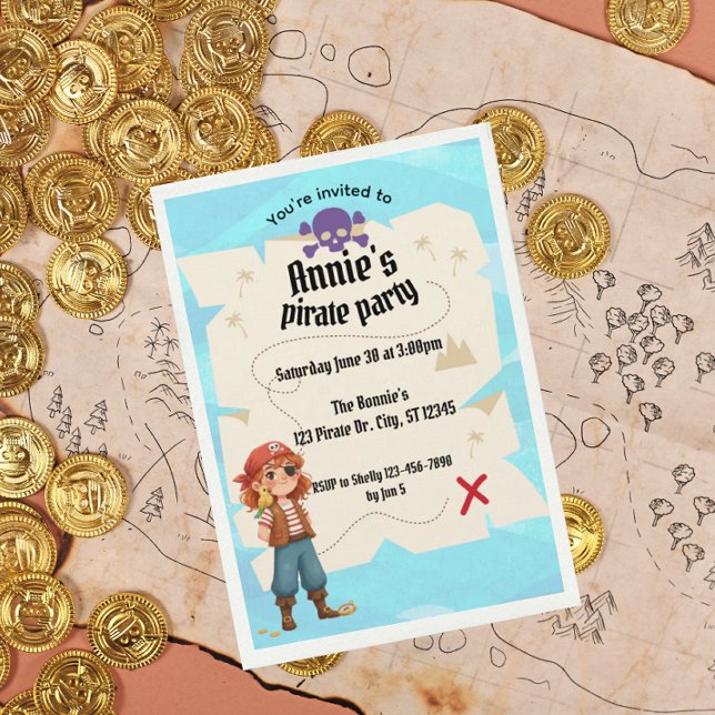 Girls Pirate Map Birthday Party Invitation Einladung (Von Creator hochgeladen)