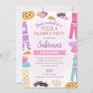 Girls Pizza & Pajama Party Invite - Sleepover Fun Einladung