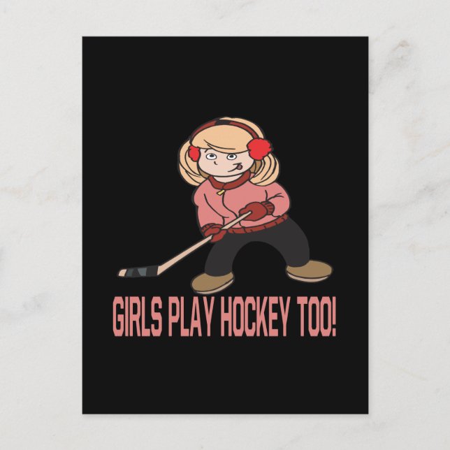 Girls Play Hockey Too Postkarte (Vorderseite)
