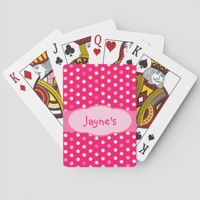 Girl's polka dot pink named playing cards spielkarten (Rückseite)