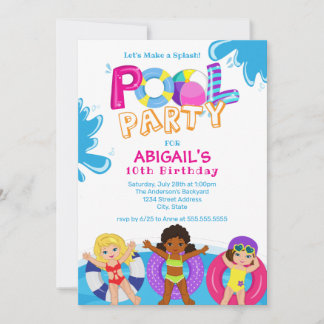 Girls Pool Party 10. Geburtstag Einladung