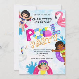 Girls Pool Party 10. Geburtstag Einladung