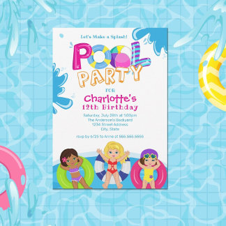 Girls Pool Party 12. Geburtstag Einladung