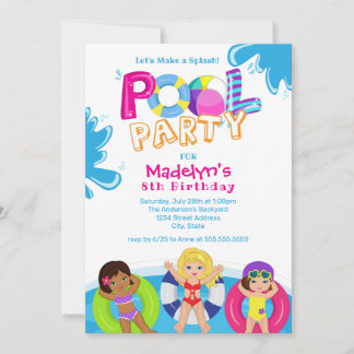 Girls Pool Party 8. Geburtstag Einladung