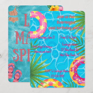 Girls Pool Party Sommer Geburtstag Einladung