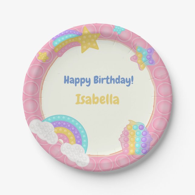 Girl's Pop It Fidget Geburtstag Pappteller (Vorderseite)