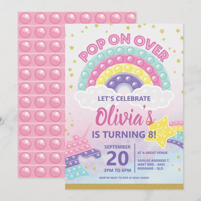Girl's Pop It Fidget Geburtstagsparty Einladung (Vorne/Hinten)