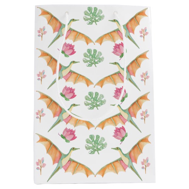 Girls Pretty Dinosaur Birthday Gift Bag   Mittlere Geschenktüte (Vorderseite)