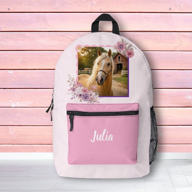 Girls Pretty Ponies Pastel Floral Horse Backpack Bedruckter Rucksack (Von Creator hochgeladen)