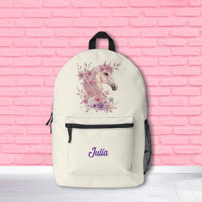 Girls Pretty Ponies Pastel Floral Horse Bedruckter Rucksack (Von Creator hochgeladen)